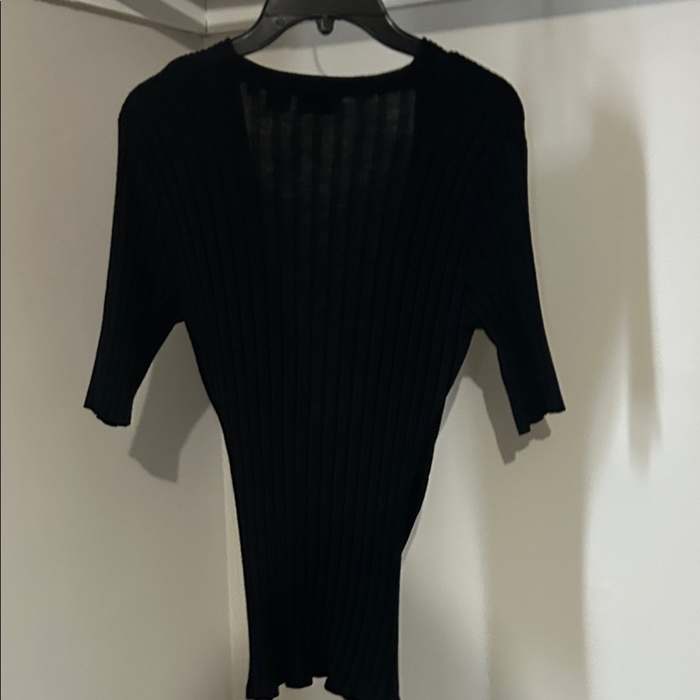 Black Ribbed Wrap-Style Top - Picture 5 of 5